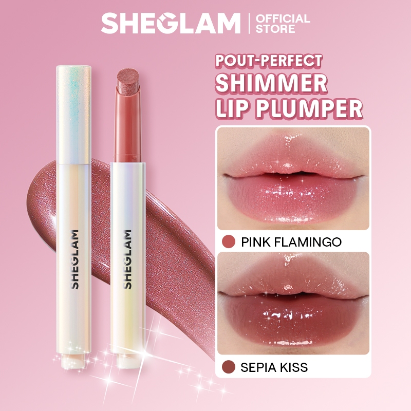 Sheglam Pout-Perfect Shimmer Lip Plumper-Moisturizing Plumping Solid Lip Gloss Non-Stick Nourishing Lip Plumping Serum Coconut Oil ลิปสติก Lip เครื่องสําอาง