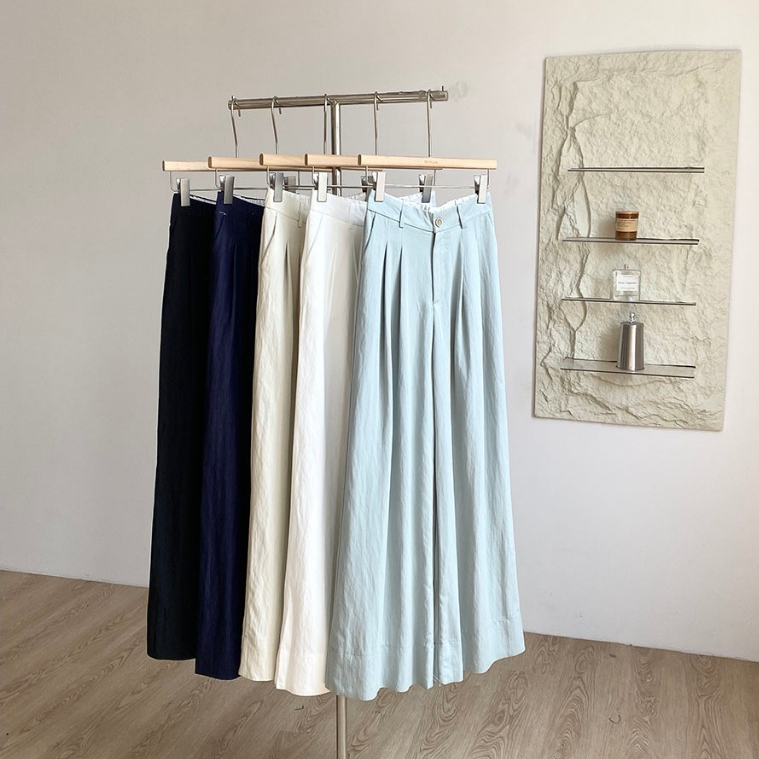 Betty house🌸พร้อมส่ง กางเกงขากว้างผู้หญิง กางเกงเอวสูงขากระบอก สีทึบเรียบง่าย นุ่มและสบาย สไตล์เกาหลีเรียบง่าย - รูปที่ 7