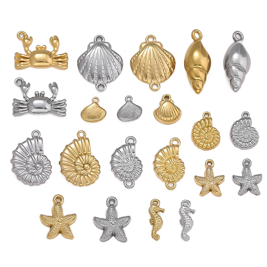 St. kunkka จี้สแตนเลส 2 ชิ้น Ocean Series จี้เปลือกหอยสําหรับ DIY ทําด้วยมือเครื่องประดับทํา
