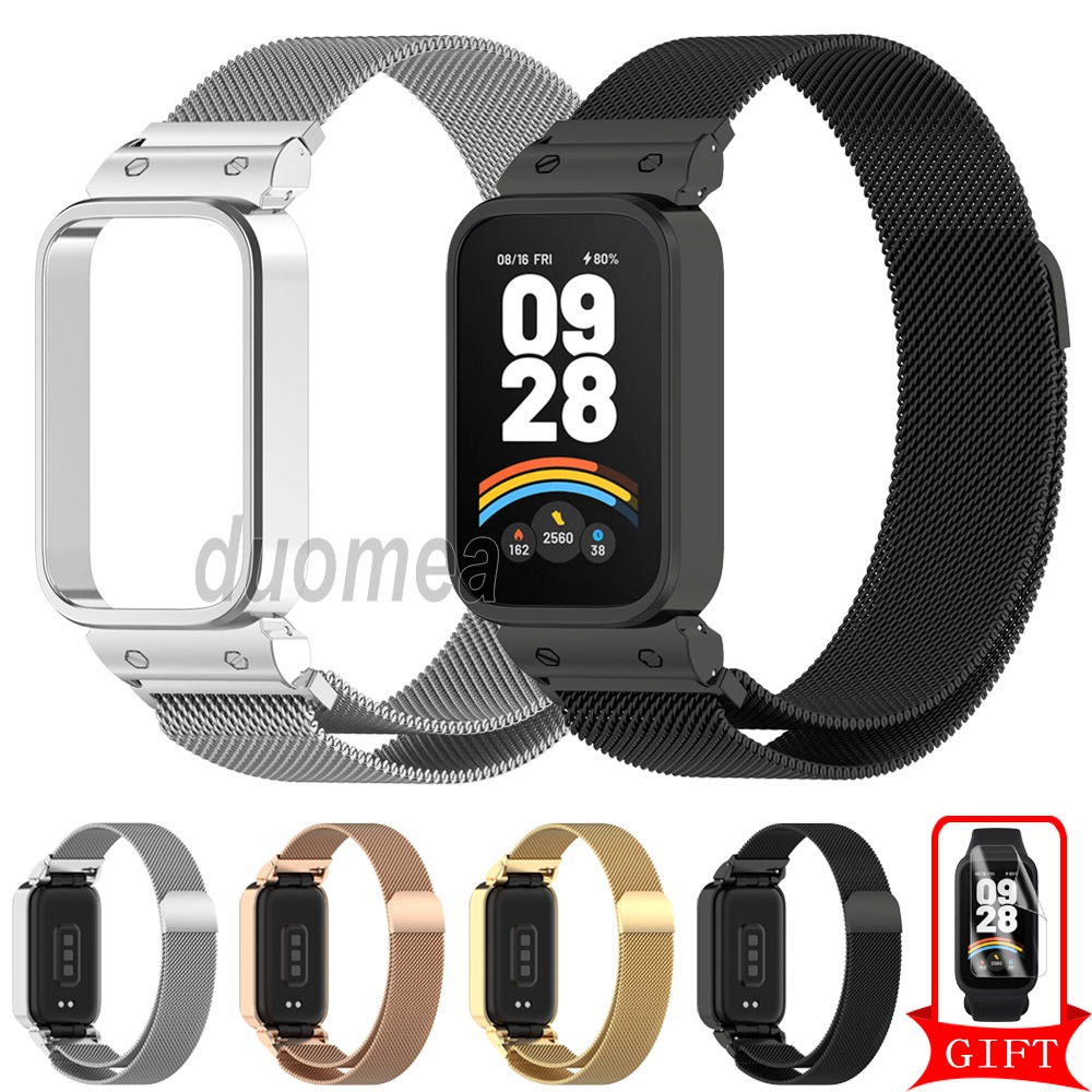 ห่วงสายรัดโลหะพร้อมเคสอุปกรณ์เสริมสร้อยข้อมือสแตนเลสสําหรับ Xiaomi Smart Band 9 8 Active / Redmi Smart Band 2 3