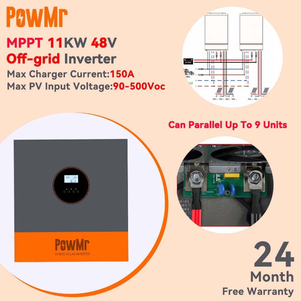 สามารถขนานPowMr MPPT 11KW Off Grid Solar Hybrid อินเวอร์เตอร์ 230Vac ในตัว 150A MPPT ตัวควบคุมเครื่อ