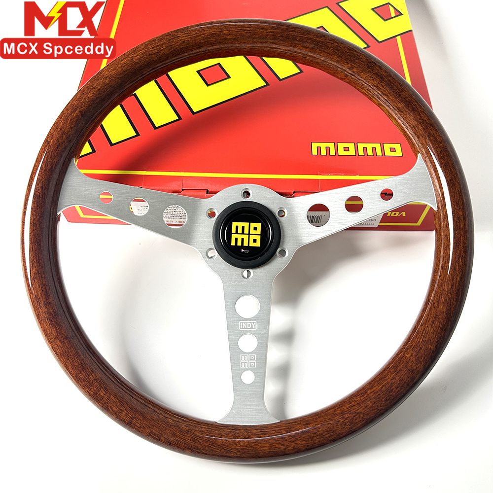 Racing JDM MOMO 14 นิ้ว 360 มม.เว้าพวงมาลัยคลาสสิกไม้สไตล์รถกีฬาพวงมาลัย Indy