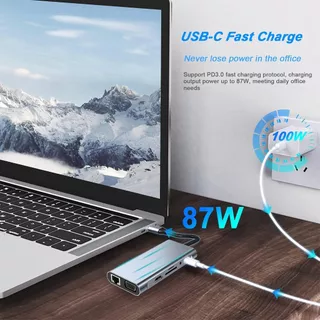 11 in 1 หลาย USB Hub 3.0 พอร์ตประเภท C Adaptor สําหรับ Macbook แล็ปท็อป HD PD Charger Audio VGA RJ45