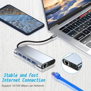 11 in 1 หลาย USB Hub 3.0 พอร์ตประเภท C Adaptor สําหรับ Macbook แล็ปท็อป HD PD Charger Audio VGA RJ45