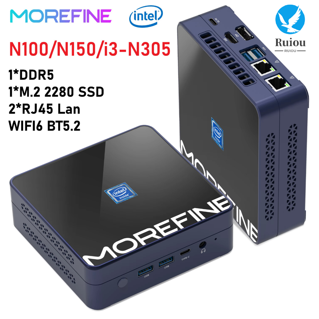 MOREFINE 12th Gen Intel Alder Lake N100/N150/i3-N305 Mini PC DDR5 M.2 2280 SSD 2*RJ45 Lan WiFi6 BT5.