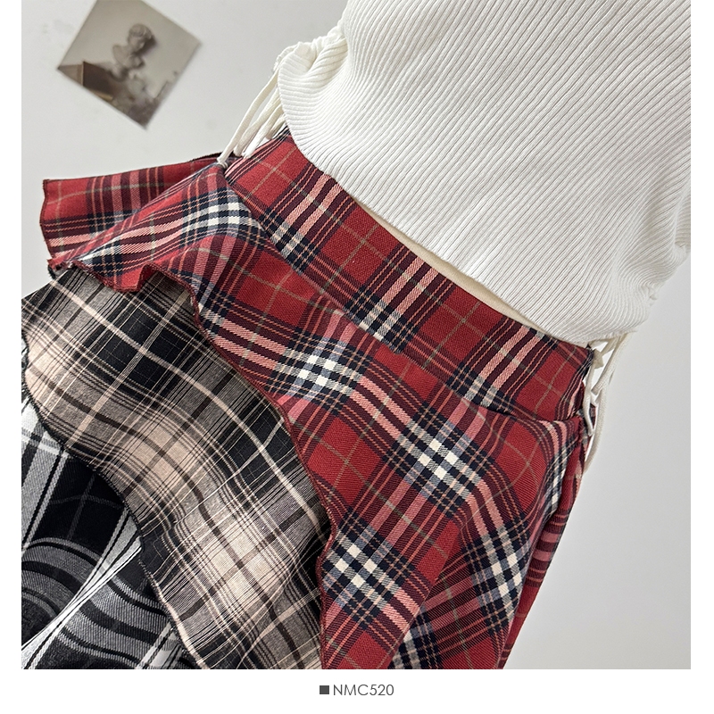 กระโปรงลายสก๊อตสำหรับฤดูร้อน ยืดหยุ่นได้ด้วยเอวยาง ออกแบบตามเทรนด์เกาหลี - รูปที่ 3