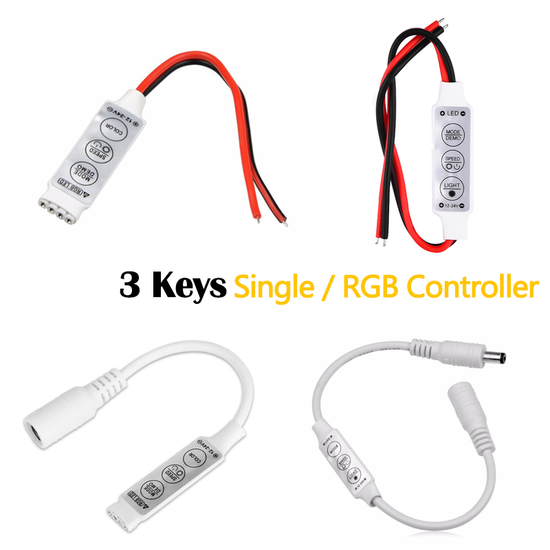 DC 12V 24V Mini 3 คีย์ Dimmer สีเดียวหรือ RGB LED Controller ความสว่าง Dimmer สําหรับ LED 5050 3528 5630 Strip Light