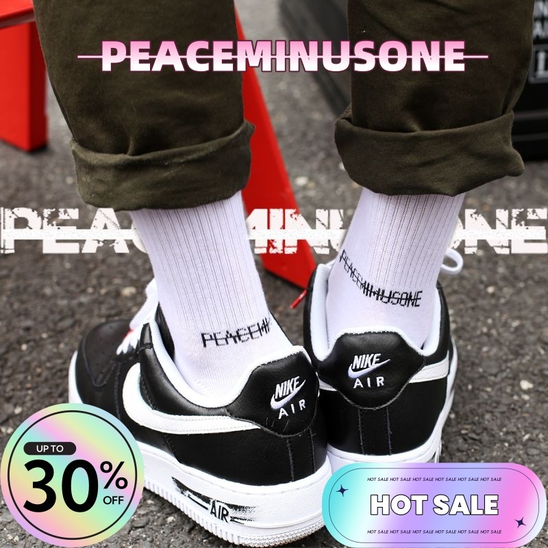 [G-Dragon สไตล์] ถุงเท้ายาว Peaceminusone สีดำ/ขาว | แฟชั่นสตรีทแนวเกาหลี ใส่ได้ทุกวัน
