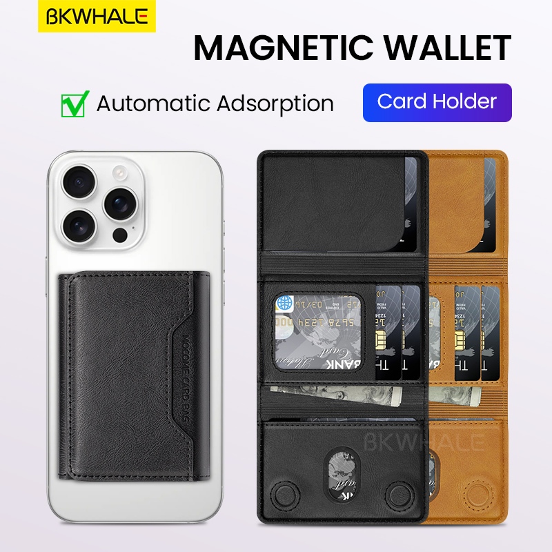 BKWHALE Magnetic Wallet Card Holder/หนังคลิปการ์ดสําหรับiPhone 17 16 15 12 13 14 Pro Max Samsung S25 S24 S23 Ultra
