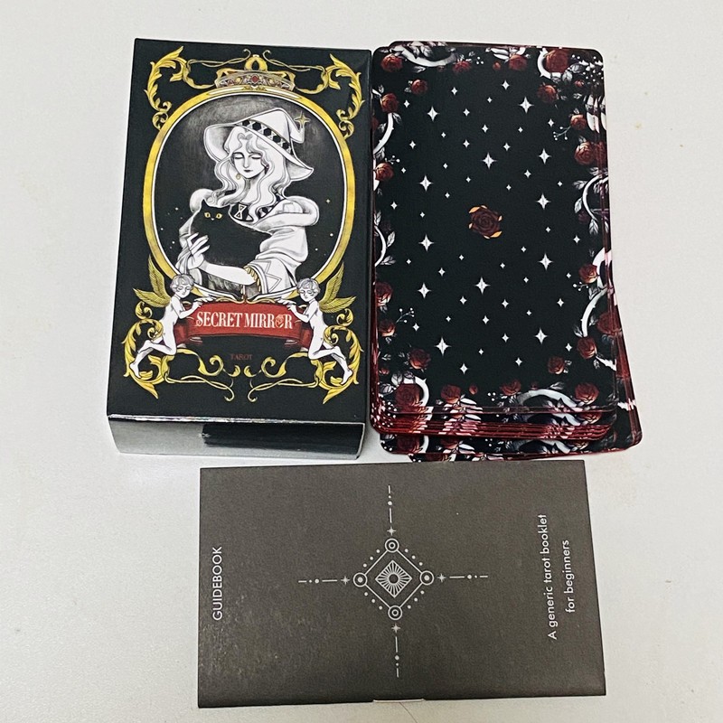 Secret Mirror Tarot Deck 10.3*6 ซม.78 ชิ้น Rider Tarot การ์ดขอบปิดทองสีแดง Guidebook
