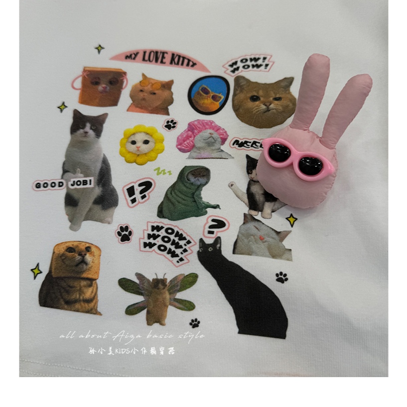 เสื้อยืดเด็ก เสื้อเด็กผู้หญิง ท็อปส์ซูน่ารัก รูปแบบลูกแมว กระต่าย คอกลม ขาว / ดำ 7-14 ปี【จัดส่งจากประเทศไทย】 ราคา ถูกที่สุด ดีลบีเคเค แกลเลอรีภาพที่ 8