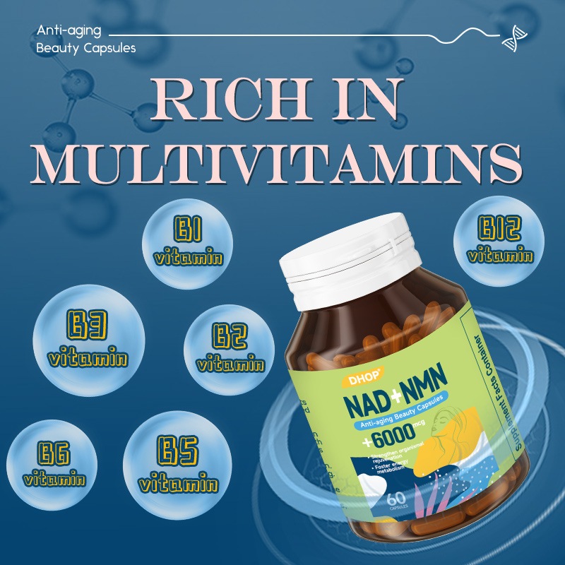 NAD+ NMN Anti-Aging Beauty capsules 60 แคปซูล-วิตามินหลาย, ฟื้นฟู-ฮาลาลและมังสวิรัติที่เป็นมิตร