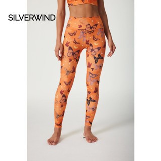 SILVERWIND Glory Orange Butterfly เลกกิ้งเอวสูงผู้หญิงสําหรับเล่นโยคะ พิลาทิส ยิม และออกกําลังกาย Buttery นุ่มและยืด Tummy Control