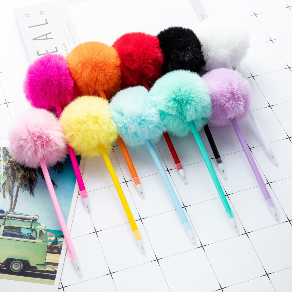 ปากกาลูกลื่น Fluffy Pom Ball ปากกาน่ารักตุ๊กตาแฟนซี สําหรับโรงเรียนหญิง วันวาเลนไทน์