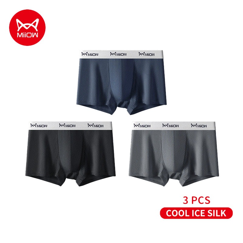 Miiow 3 ชิ้นนักมวยชายนุ่มสบายระบายอากาศคุณภาพสูงไนลอนต้านเชื้อแบคทีเรียชุดชั้นในชาย M1250-3 ชิ้น