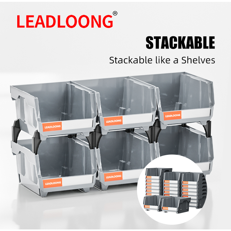 LEADLOONG V1 สีเทา 6/24 ชิ้น | กล่องถังขยะชิ้นส่วน ที่เก็บของใช้ในครัวเรือน กล่องชิ้นส่วนพลาสติก