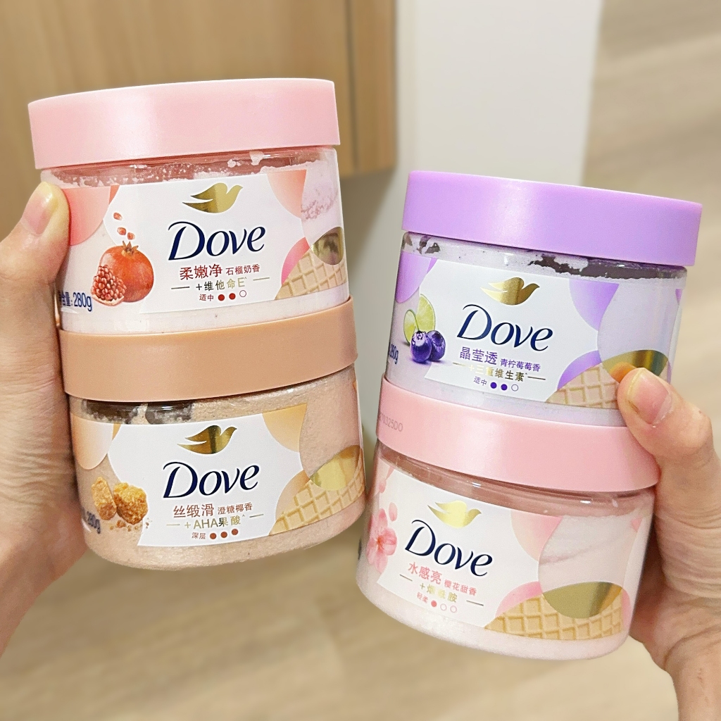Dove Moisturizing Essence Scrub Dove Ice Cream Fruit Milk Body Scrub ปรับปรุงขัดผิวหยาบ 280g