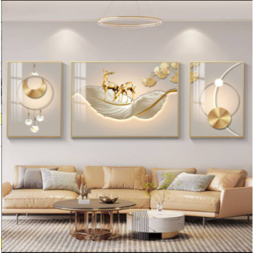 ห้องนั่งเล่นที่ทันสมัยสามชิ้นภาพวาดตกแต่ง, ห้องนอน, โซฟาพื้นหลังภาพจิตรกรรมฝาผนังแขวนภาพวาด(1ชุดมี3ภาพ)