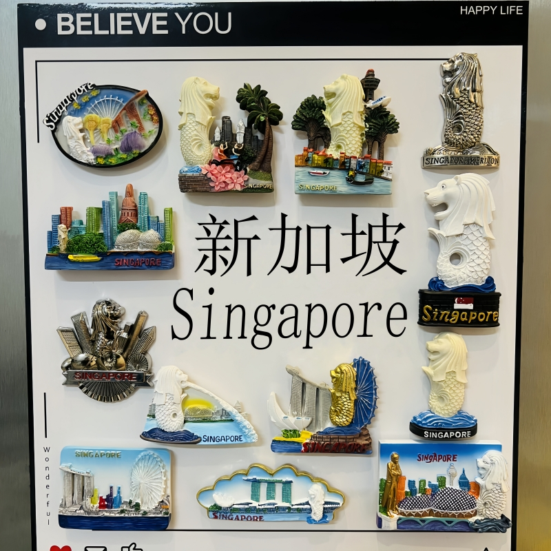 แม่เหล็กติดตู้เย็น เรซิ่น รูปสิงคโปร์ 3D แฮนด์เมด ของที่ระลึก สําหรับตกแต่งบ้าน