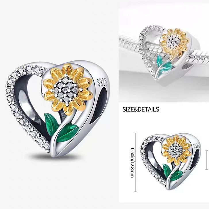 {S925 Silver Pavé Inlaid Zircon Heart Pendant} สามารถจับคู่สร้อยข้อมือ/สร้อยคอ Charm