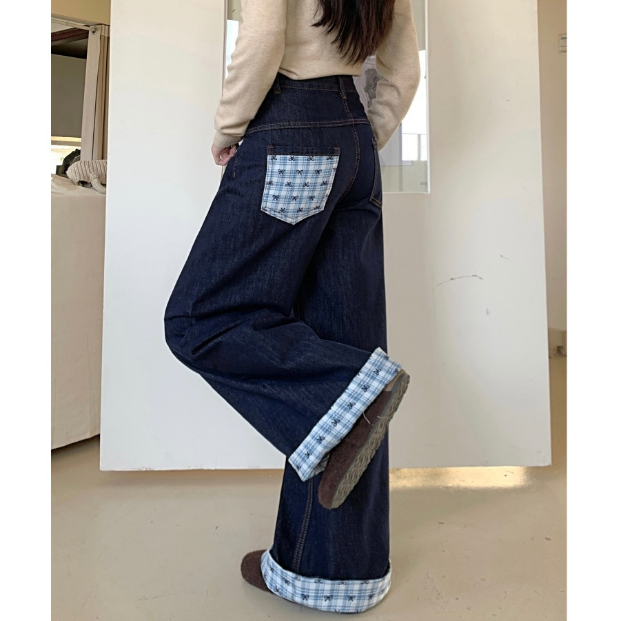 Laterme กางเกงยีนส์ เอวสูง สไตล์เกาหลี แนววินเทจ เท้ากว้าง กางเกงยีนส์ขายาว
