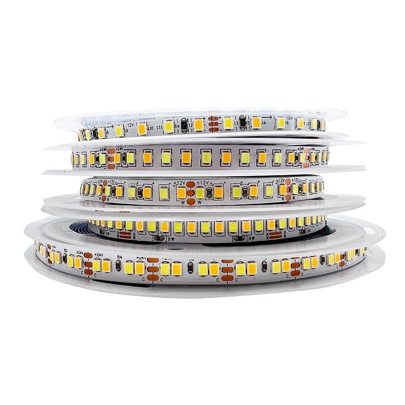 5 เมตร Dual Color SMD 2835 CCT Dimmable LED Strip 12V 24V อุณหภูมิสีปรับยืดหยุ่น