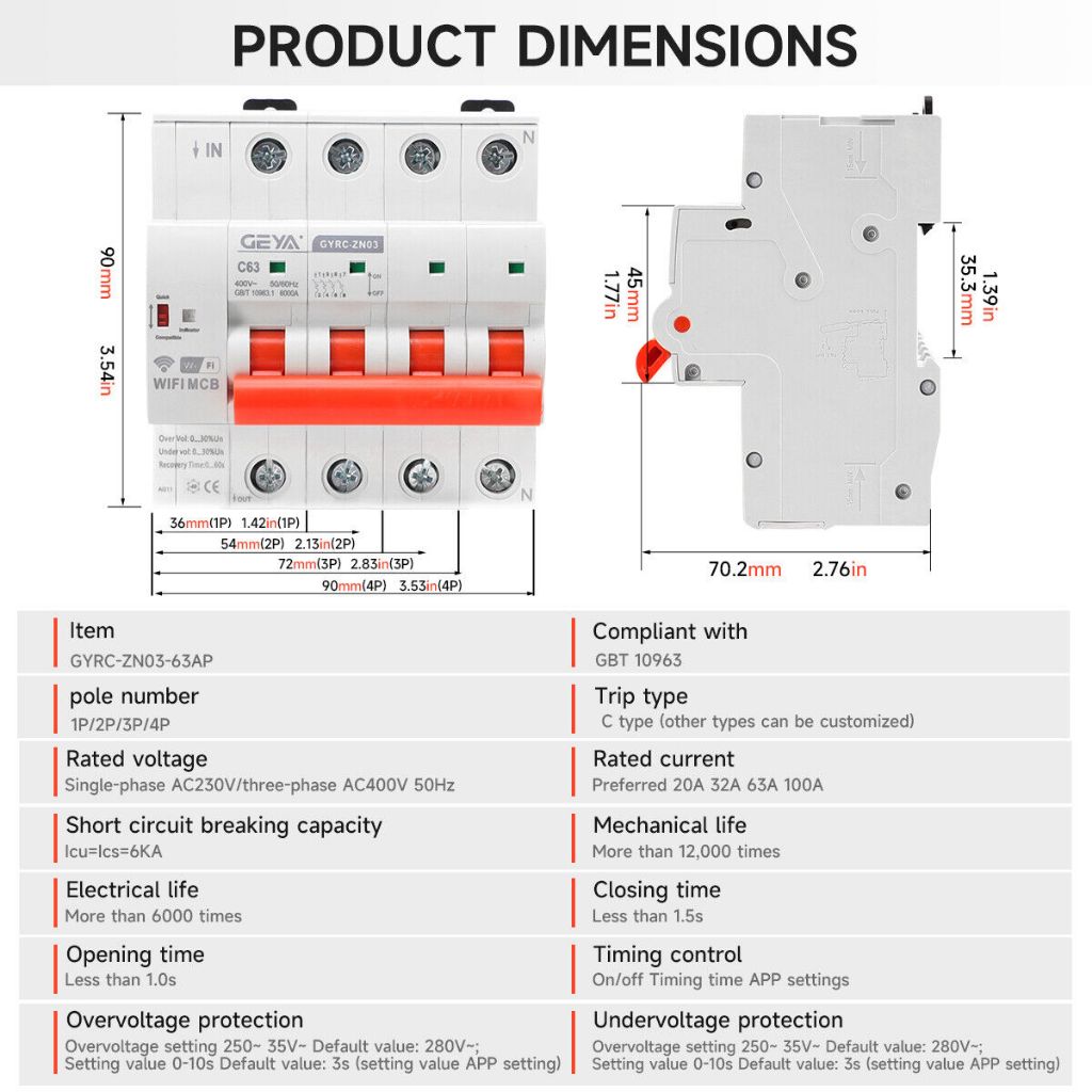 GEYA GYRC-ZN03 WIFI Circuit Breaker MCB สวิตช์รีเลย์เวลา 1/2/3/4P 20-100A รีโมทคอนโทรลด้วยเสียง ราคา ถูกที่สุด ดีลบีเคเค แกลเลอรีภาพที่ 7