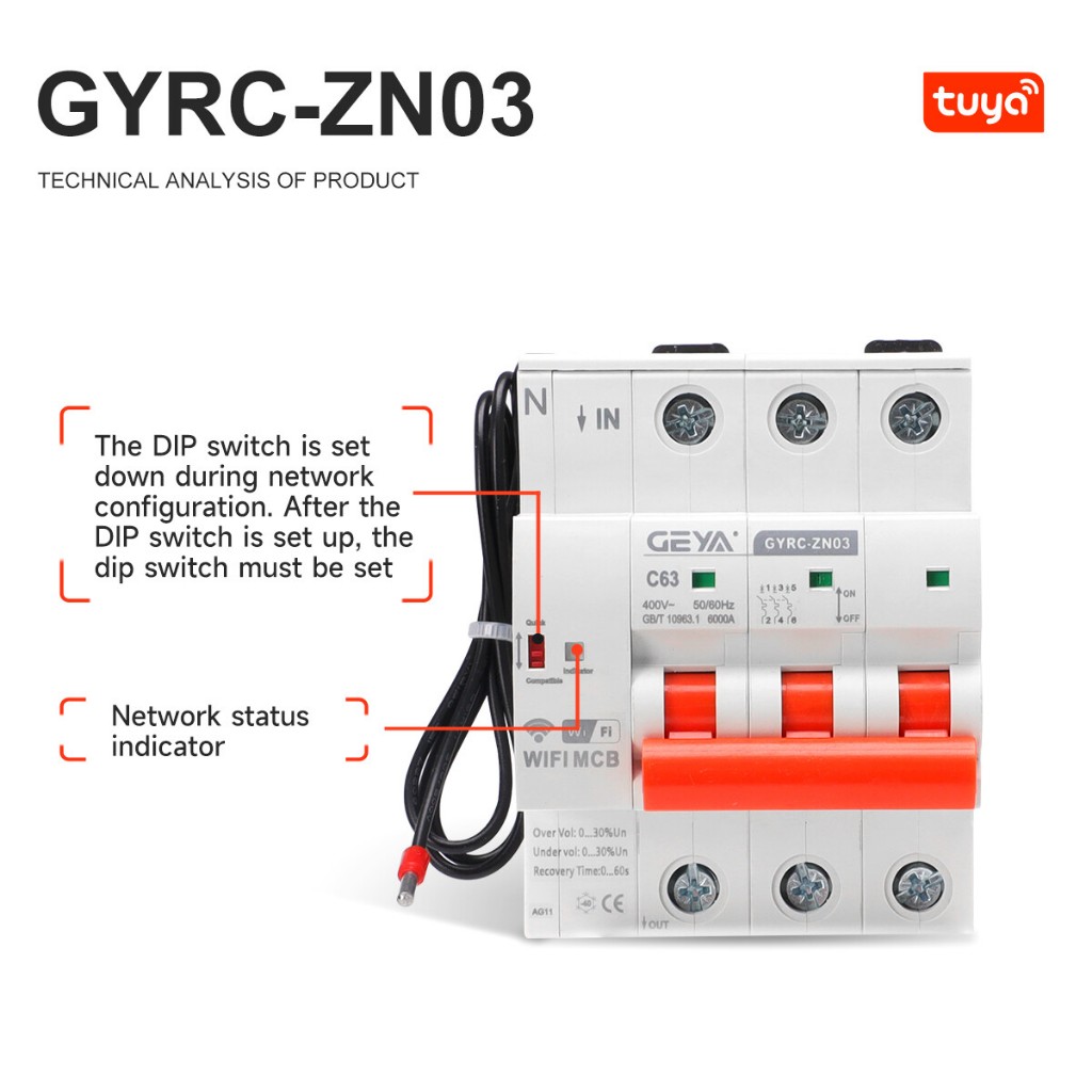 GEYA GYRC-ZN03 WIFI Circuit Breaker MCB สวิตช์รีเลย์เวลา 1/2/3/4P 20-100A รีโมทคอนโทรลด้วยเสียง ราคา ถูกที่สุด ดีลบีเคเค แกลเลอรีภาพที่ 8