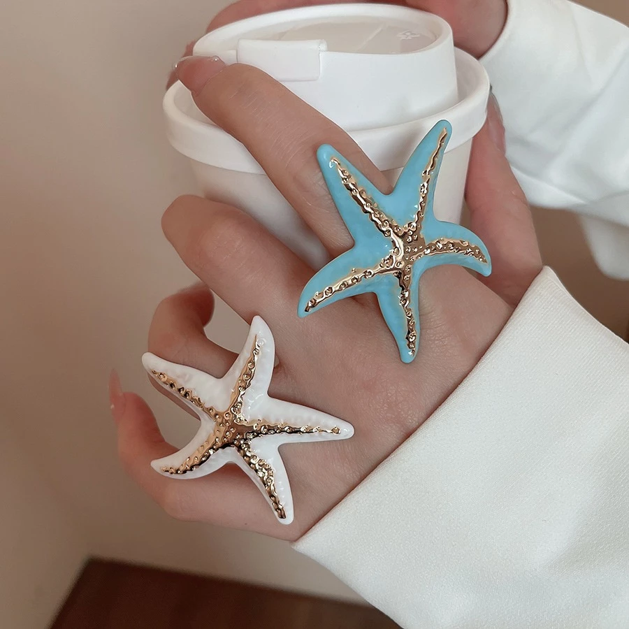 [Jewbeauty]แหวนเปิดปลาดาวหยดน้ํามันโอ้อวดโบฮีเมียนแหวนนิ้วชี้ออกแบบส่วนบุคคลผู้หญิงแต่งตัวด้วยมือ