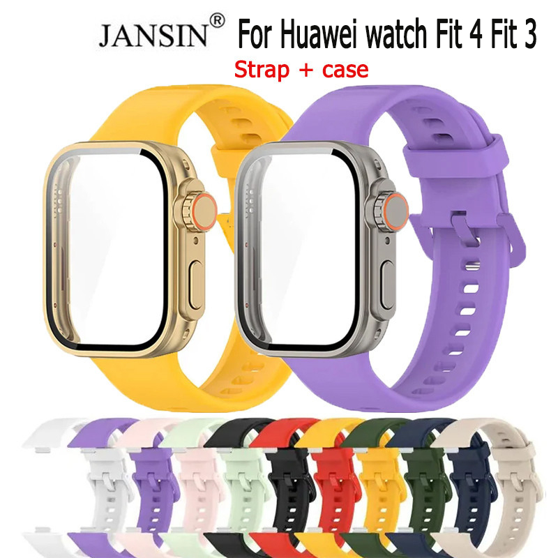 กระจกนิรภัย สําหรับ Huawei Watch Fit 5 5 pro สีสันซิลิโคนสร ้ อยข ้ อมือ สําหรับ Huawei watch Fit 3 หน ้ าจอป ้ องกันสายนาฬิกา