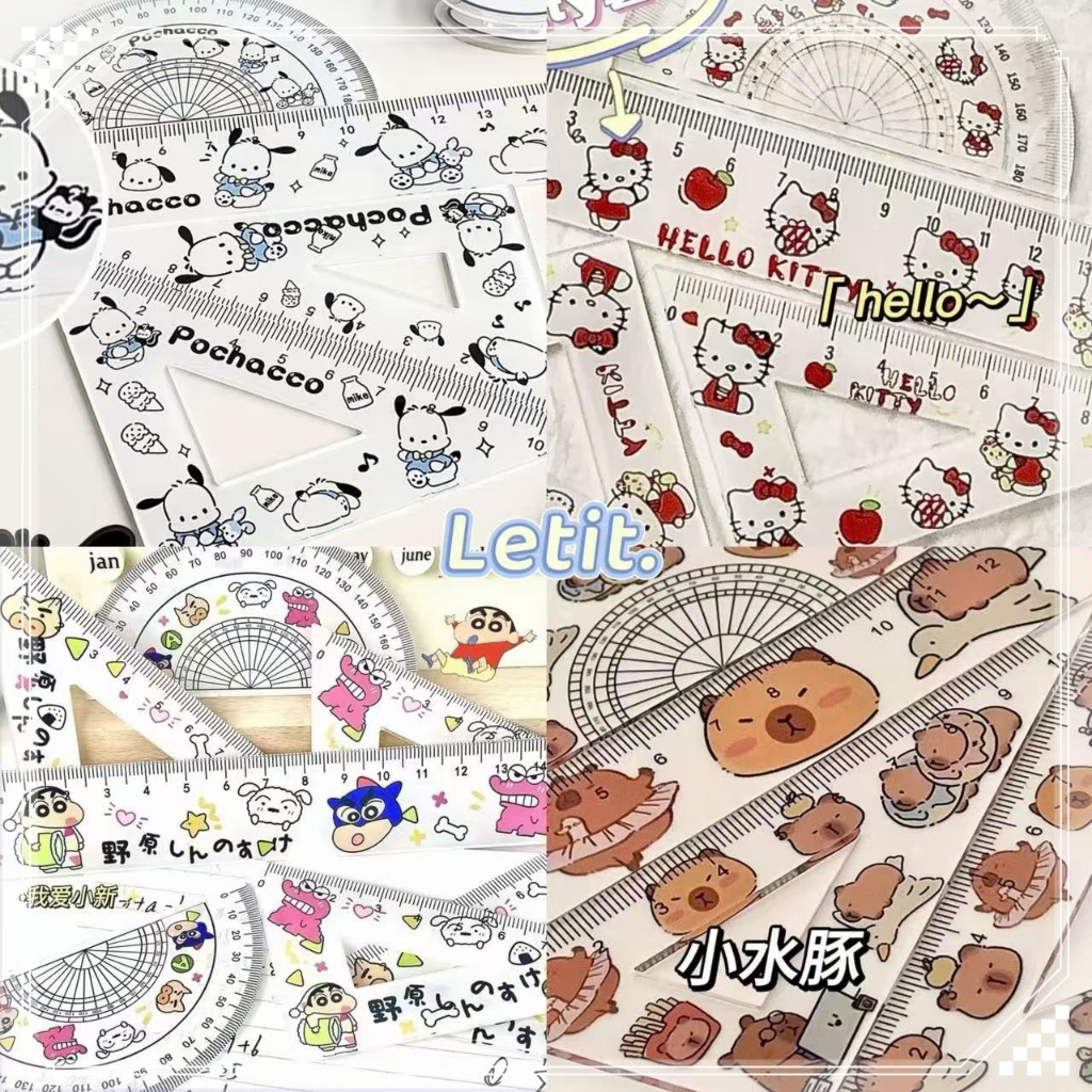Letit | 4 ชิ้น/เซ็ต ไม้บรรทัดการ์ตูนสุดคิวท์ 💗📏- ชุดไม้โปรแทรกเตอร์ 15 ซม. สำหรับนักเรียนและออฟฟิศ