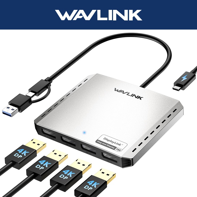 WAVLINK Quad 4K@120Hz/Dual 8K Universal Display Adapter DisplayLink 4 DisplayPort พร้อม 85W สําหรับ 