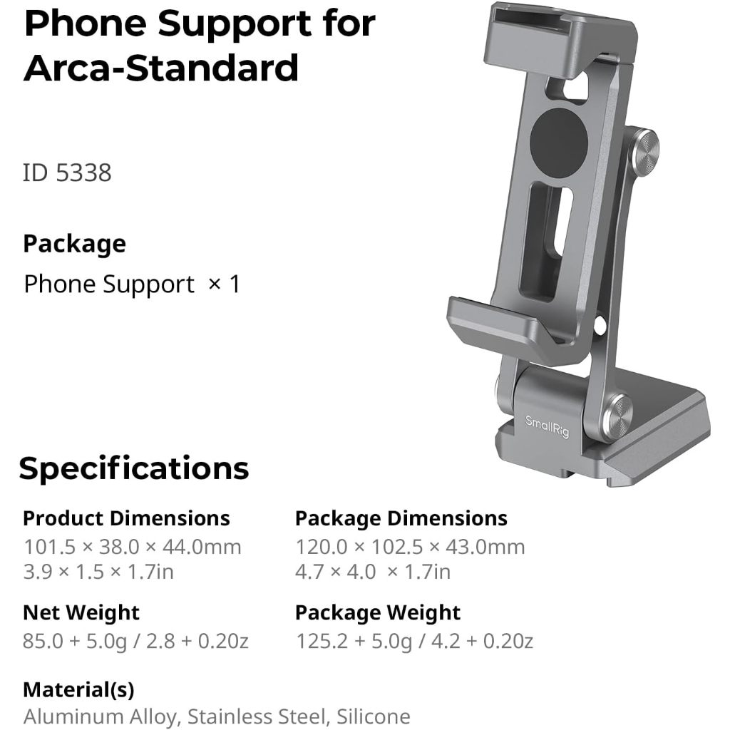 Smallrig Phone Support (64-100mm / 2.5-3.9in) สําหรับ Arca-Standard #5338