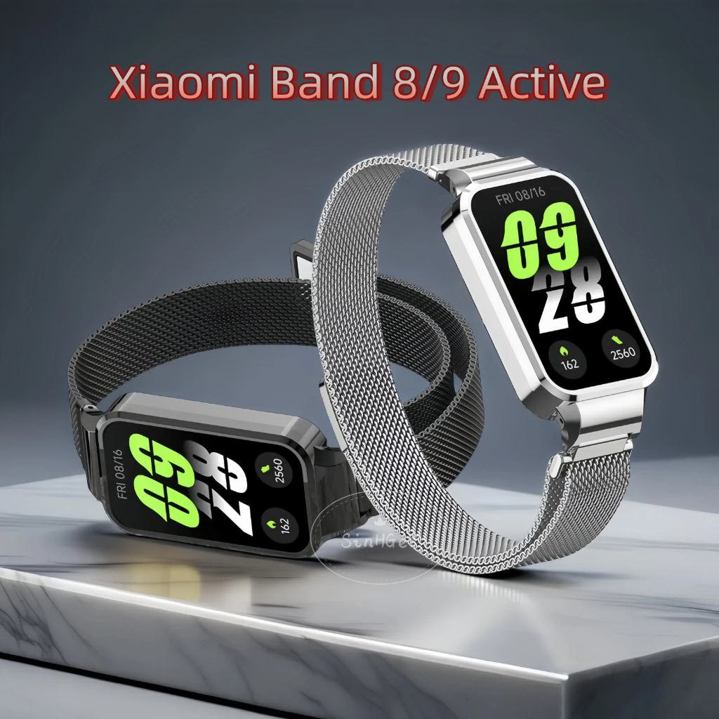 สําหรับ Redmi Band 3 2 สายโลหะสําหรับ Xiaomi Mi Band 9 8 Active กรอบโลหะฝาครอบสาย Milanese + กรอบ