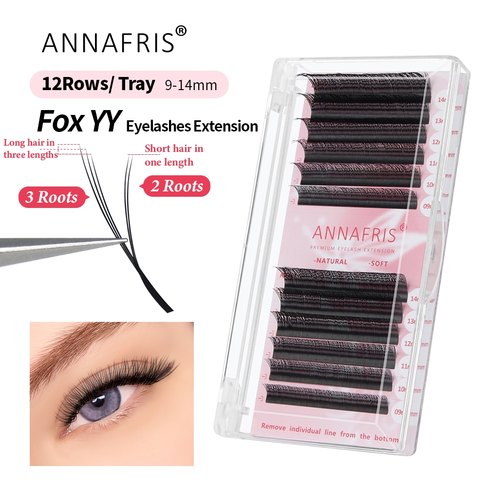 ANNAFRIS Fox YY Eyelash Extensions Fox Flying 3DW 4DW Premade Volume Lashes Handmade ธรรมชาตินุ่มพรีเมี่ยม Y รูปร่างขนตา
