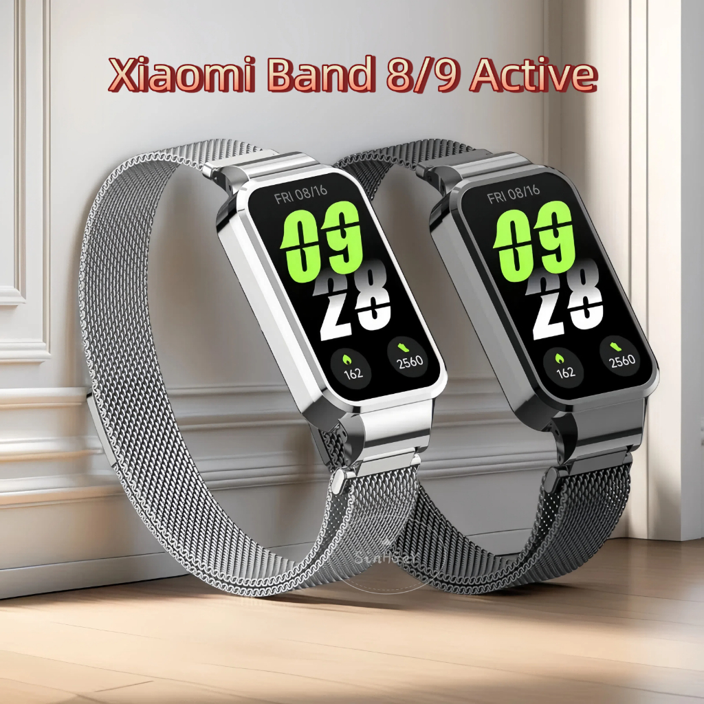 สําหรับ Xiaomi Mi band 9 8 Active สายโลหะสําหรับ Redmi band 3 2 กรอบโลหะฝาครอบสาย Milanese + กรอบ