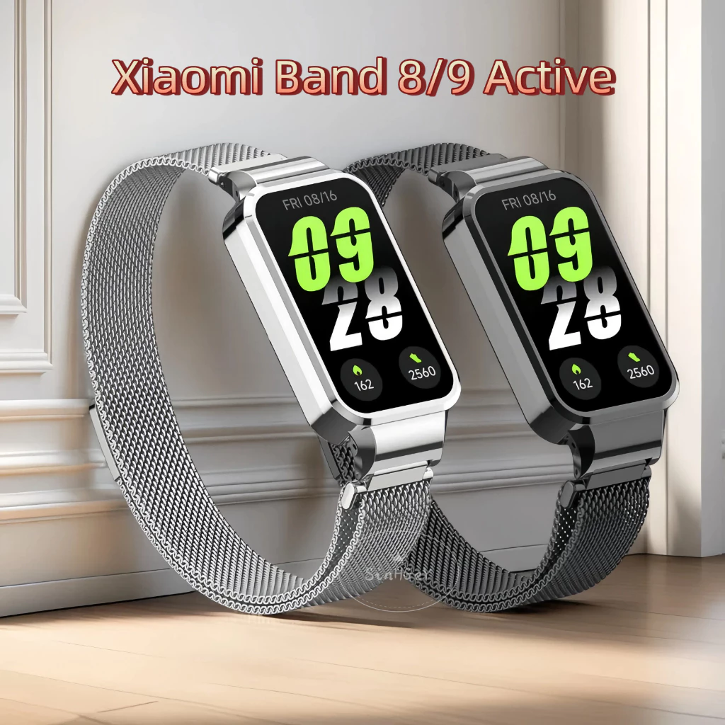 สําหรับ Xiaomi Mi band 9 8 Active สายโลหะสําหรับ Redmi band 3 2 กรอบโลหะฝาครอบสาย Milanese + กรอบ