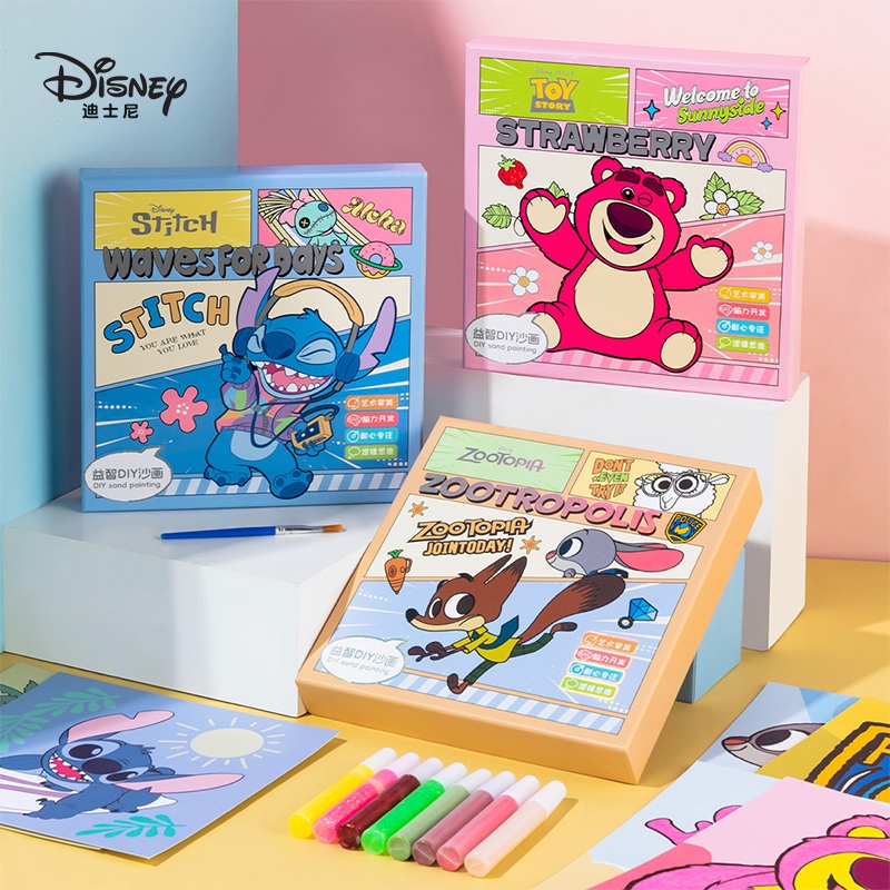 ดิสนีย์ ภาพวาดทรายเด็กการศึกษา ทําเอง ภาพวาดทรายชุดระบายสีภาพวาดเด็กของเล่นสร้าง