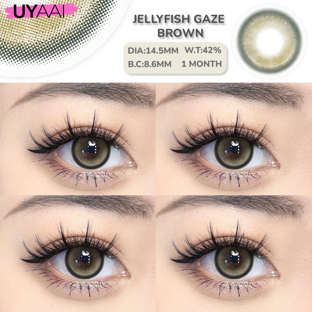⚡จัดส่งจากกรุงเทพ⚡[มีค่าสายตา0.00~-6.00] UYAAI คอนแทคเลนส์สี Jellyfish Gaze Series 14.2mm เทาคอนแทคเลนส์ ใช้รายเดือน 2ชิ้น/คู่