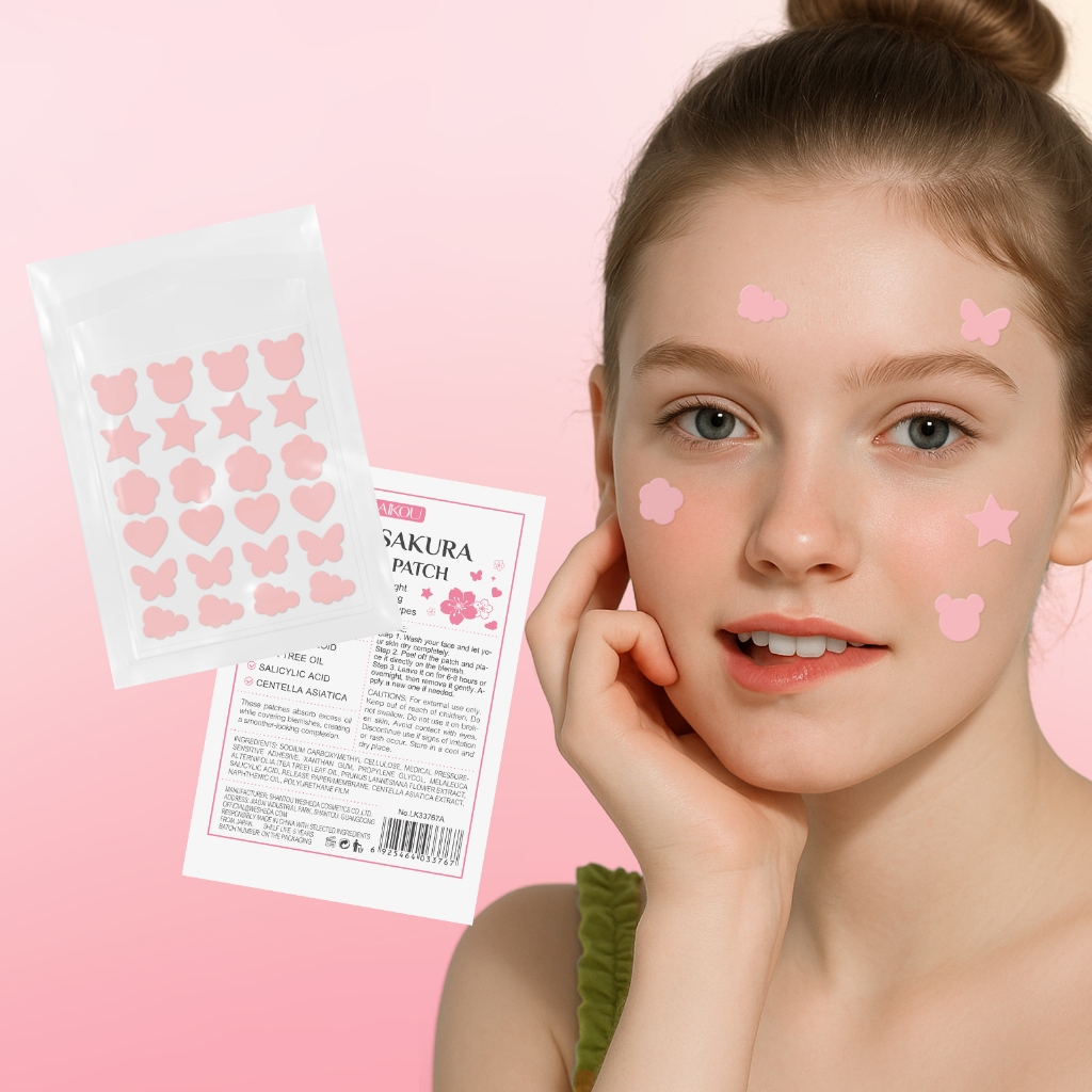 LAIKOU JAPAN SAKURA PIMPLE PATCH 24 PATCHES สําหรับทุกสภาพผิวดูดซับความมันส่วนเกินซ่อมแซมสิว