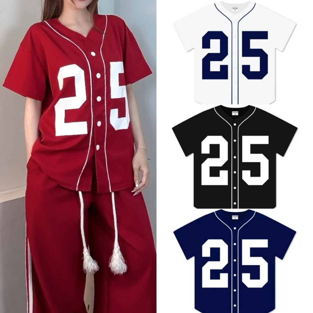 2568 เสื้อเบสบอลแขนสั้น Unsixe - เสื้อสติ๊กบอลโอเวอร์ไซส์อเมริกันพร้อมเสื้อยืดพิมพ์ลายหมายเลขแบรนด์ท้องถิ่นเทรนด์มาแรง 2025