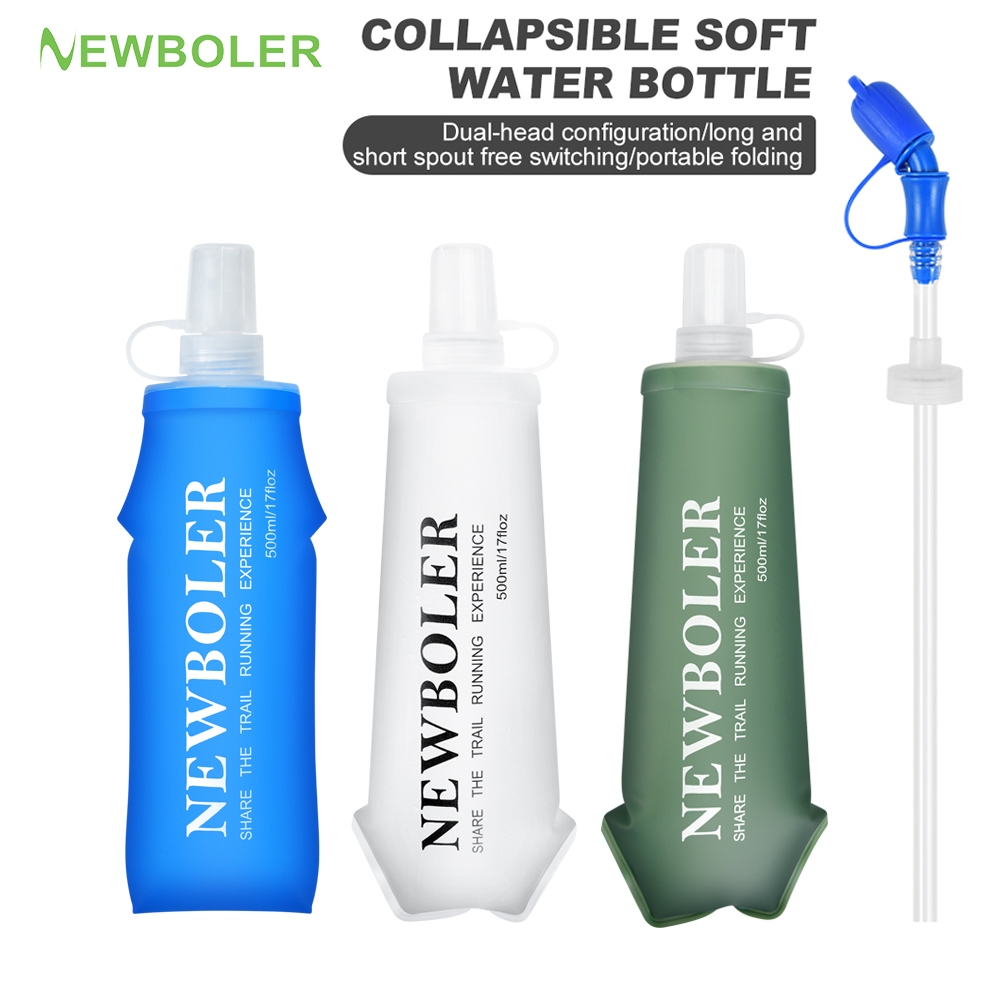 NEWBOLER 150ml 250ml 500mlSoft Flask TPU ซิลิโคนขวดน้ําพับได้กีฬากลางแจ้งท่องเที่ยววิ่งขี่จักรยานขวดน้ําแบบพกพา