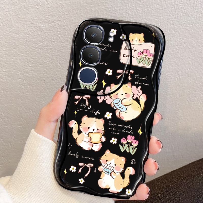 เคสสําหรับVivo Y04 Y29S Y29 Y21d Y31 Y200 4G 5G Y19S Y100 (IDN) น่ารักแมวน้อยป้องกันการตกซิลิโคนใสเคสโทรศัพท์แบบนุ่ม