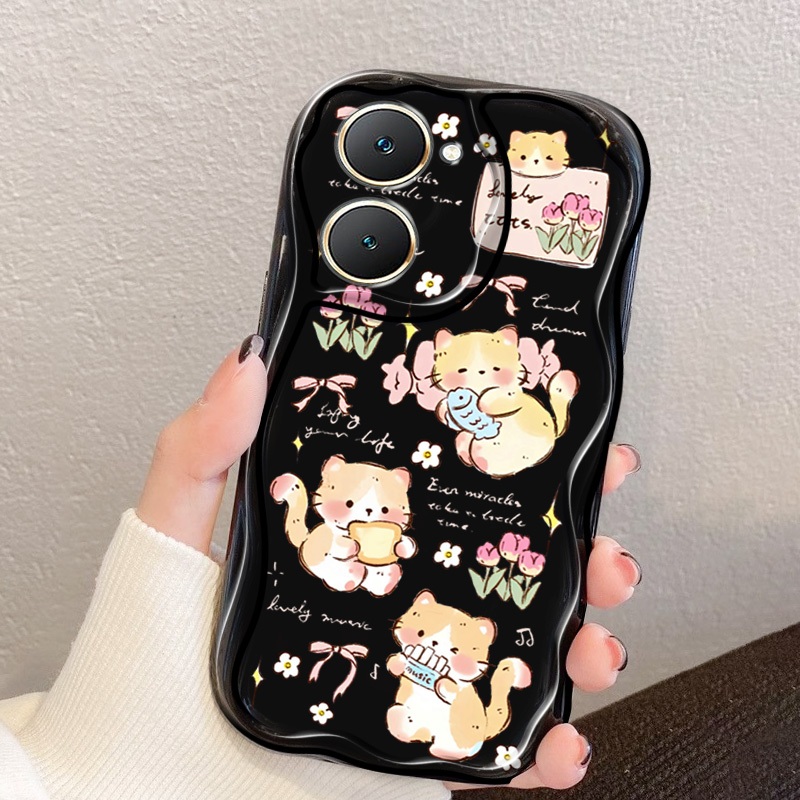 ปลอกสําหรับ Vivo Y03 Y03T Y18E Y18T Y18i Y18 Y28 4G 5G Y17S Y02T Y02A Y02S น่ารัก Little Cat Anti Fall ซิลิโคนนุ่มเคสโทรศัพท์