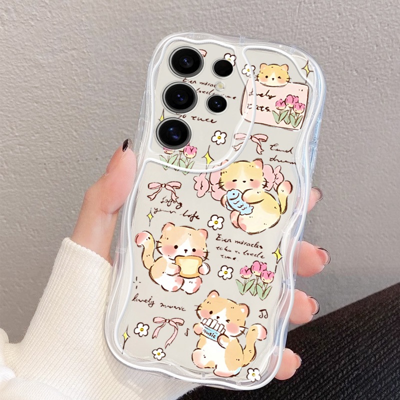 ปลอกสําหรับ Samsung Galaxy S23 S24 S25 Plus S23 S24 S25 Ultra S23 S24 S25 FE S25 Edge S23 + S24 + S25 + น่ารัก Little Cat Anti Fall ซิลิโคนใสนุ่มเคสโทรศัพท์