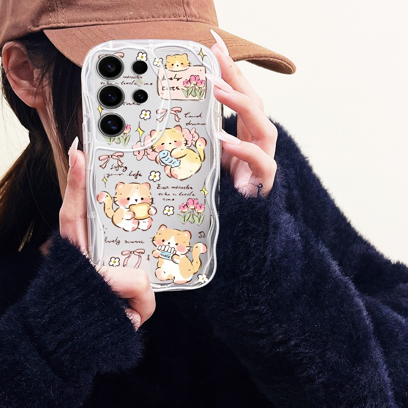 ปลอกสําหรับ Samsung Galaxy S23 S24 S25 Plus S23 S24 S25 Ultra S23 S24 S25 FE S25 Edge S23 + S24 + S25 + น่ารัก Little Cat Anti Fall ซิลิโคนใสนุ่มเคสโทรศัพท์ - รูปที่ 4