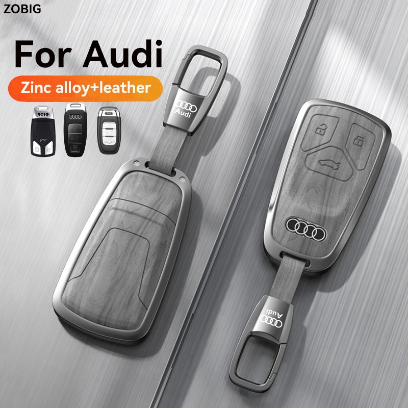 ZOBIG ไม้เนื้อ key Fob สําหรับ Audi รถ key Case Shell พร้อมพวงกุญแจสําหรับ Fit 2025 Audi A4 Q7 Q5 TT