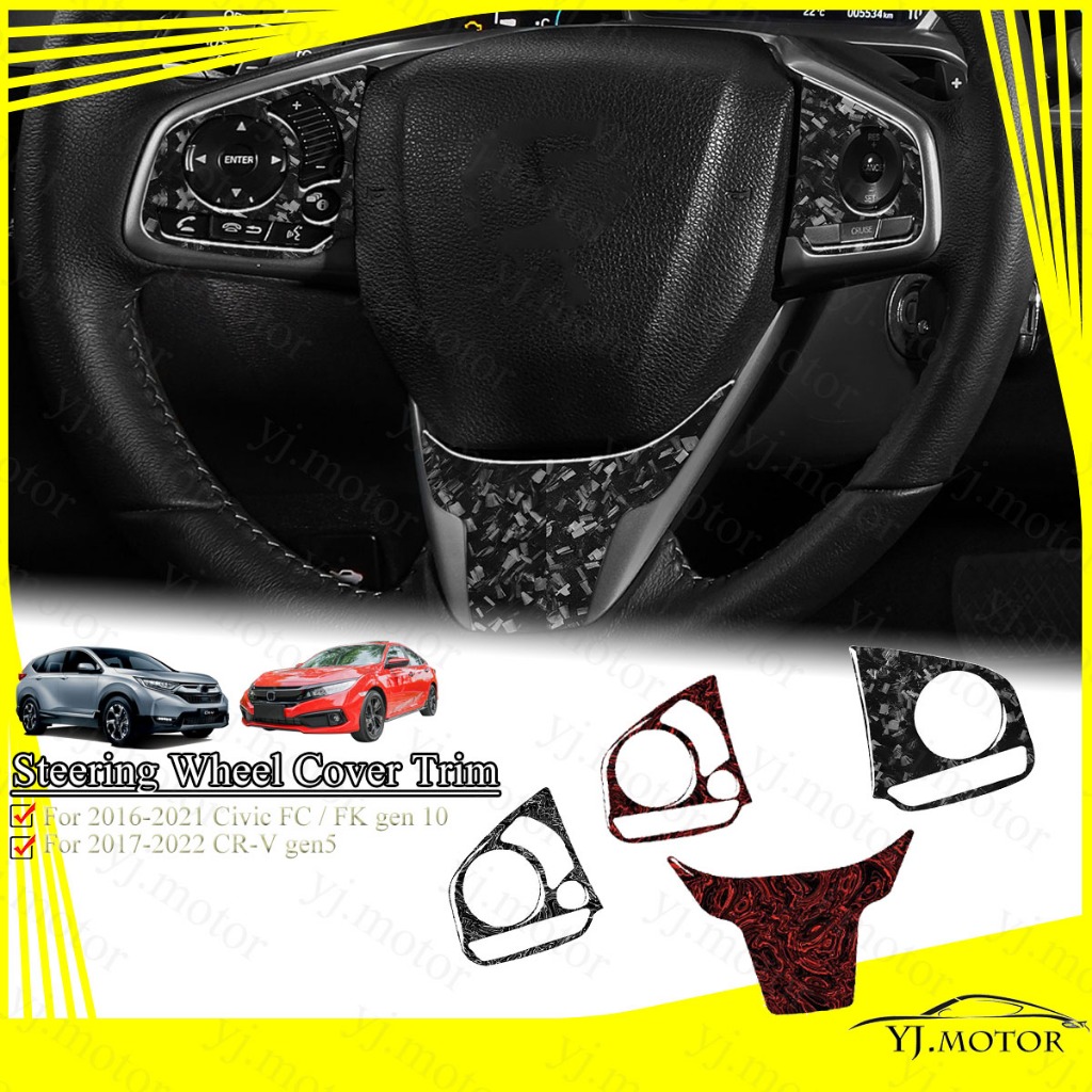 สําหรับ 2016 - 2021 Honda Civic พวงมาลัย Trim 5th CRV พวงมาลัย Buttom สติกเกอร์คาร์บอนไฟเบอร์จริงวัสดุ