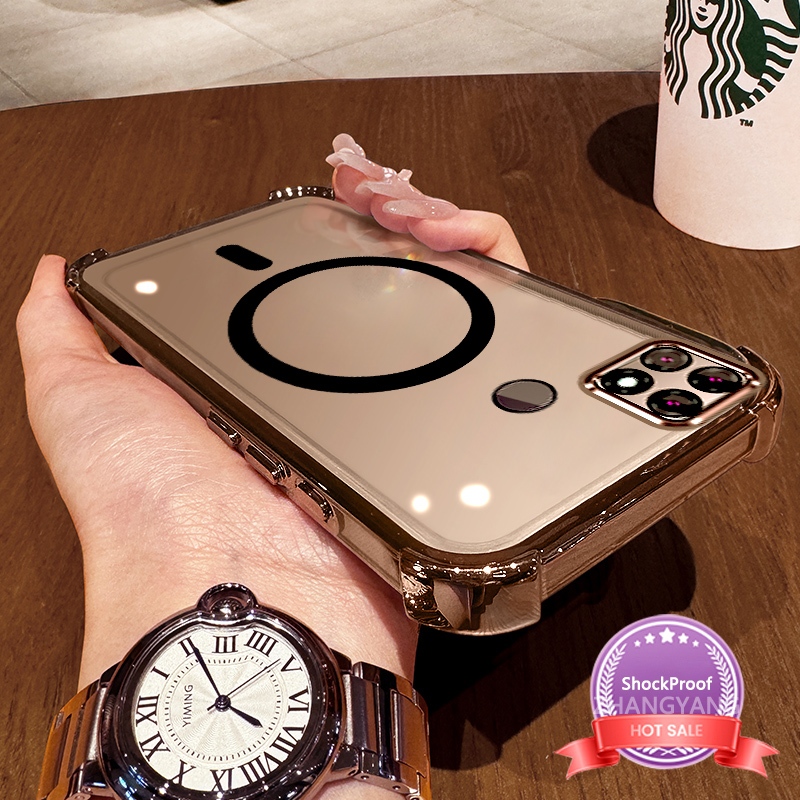 เคสสําหรับ OPPO A15 A15S เคสโทรศัพท์ซิลิโคนกันกระแทกด้วยไฟฟ้าพร้อมการออกแบบแหวนดูดแม่เหล็กเรียบง่ายความงาม TPU soft case