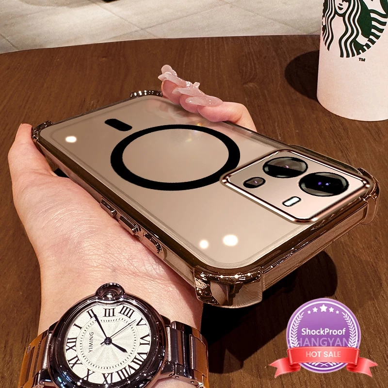 สําหรับ vivo V25 5G V25E 5G Electroplated กันกระแทกซิลิโคนเคสโทรศัพท์พร้อมแหวนดูดแม่เหล็กเรียบง่ายออกแบบความงาม TPU soft case